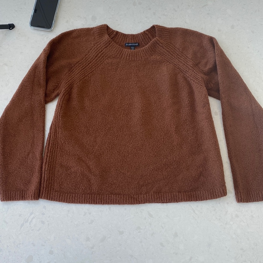 Eileen Fisher Organic Cotton Crewneck Brown Sweater. Size Medium